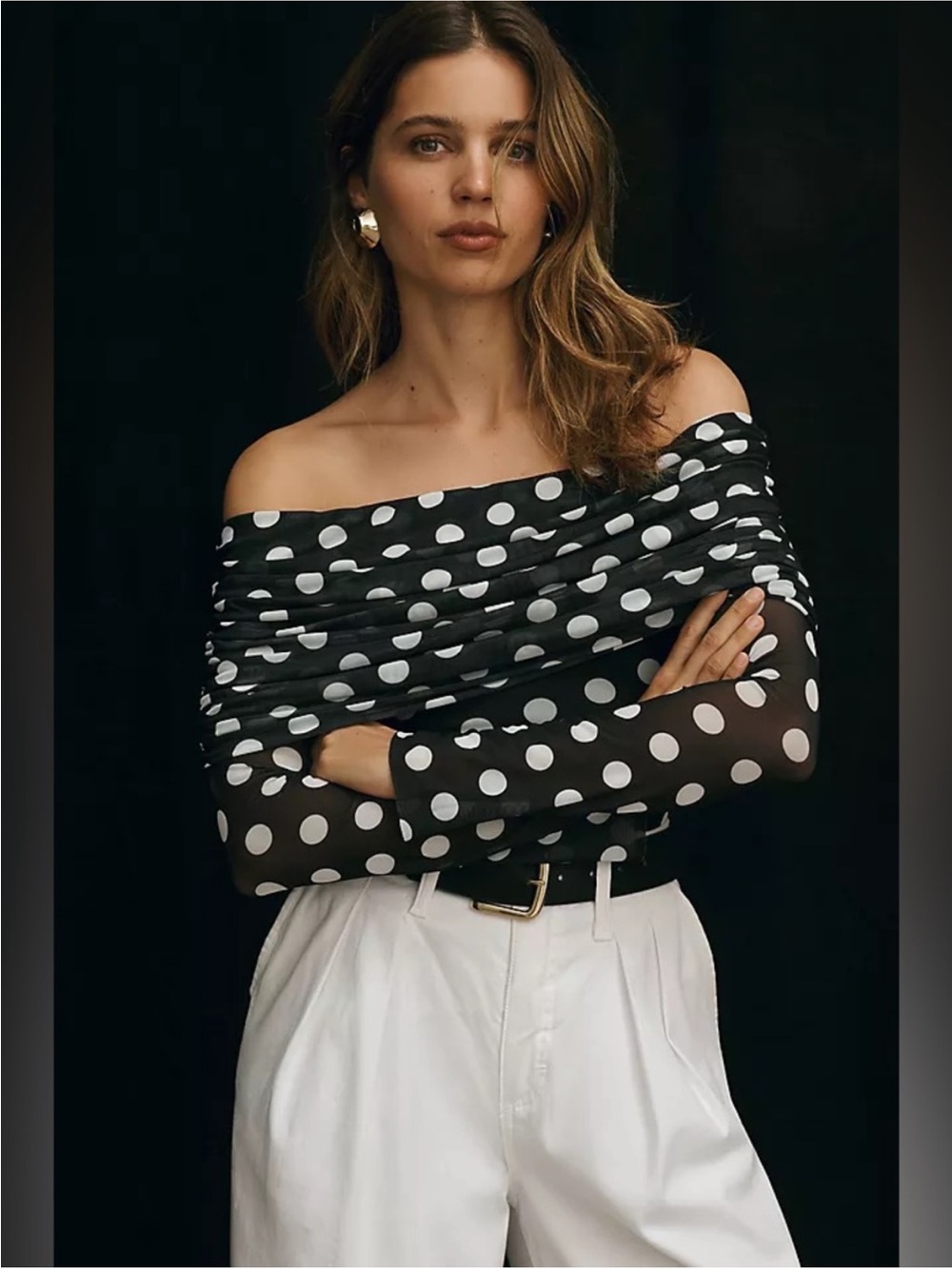 🆕(NWT) AFRM (ANTHROPOLOGIE) Polka Dot Off the Shoulder Bodysuit. Size MEDIUM